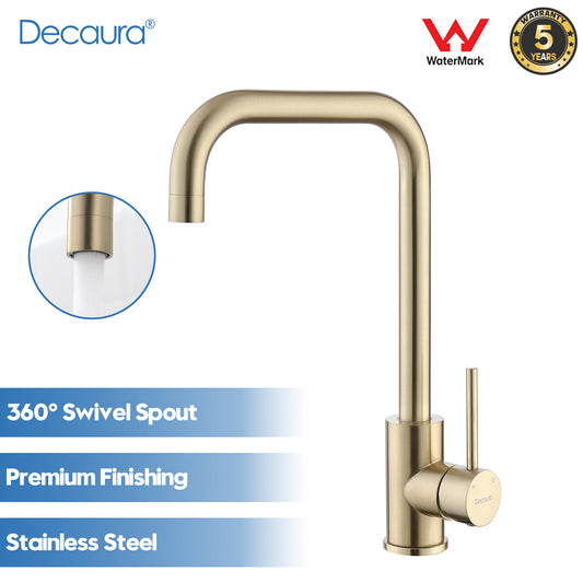 Decaura Kitchen Mixer Tap Brushed Gold Sink Faucet Swivel Arm