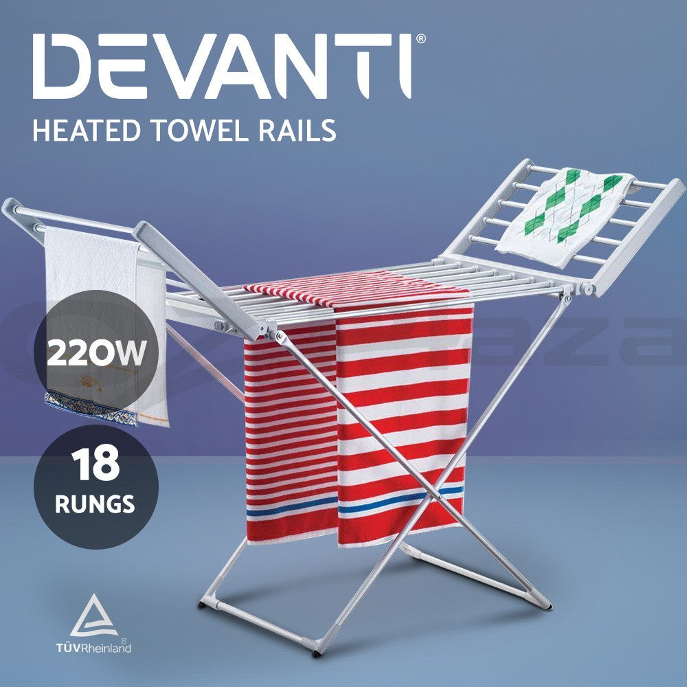 Devanti Electric Heated Towel Clothes Airer Rack Dryer Warmer Stand Rail