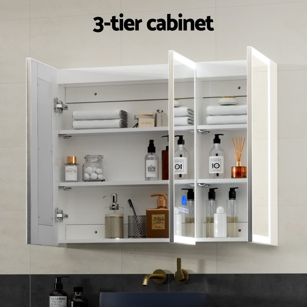 Bathroom Mirror Cabinet LED Light 900x720mm Medicine Wall Storage