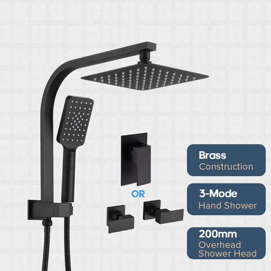 Decaura 8" Shower Head Set Gooseneck Arm Wall Tapware Shower Mixer Taps Black