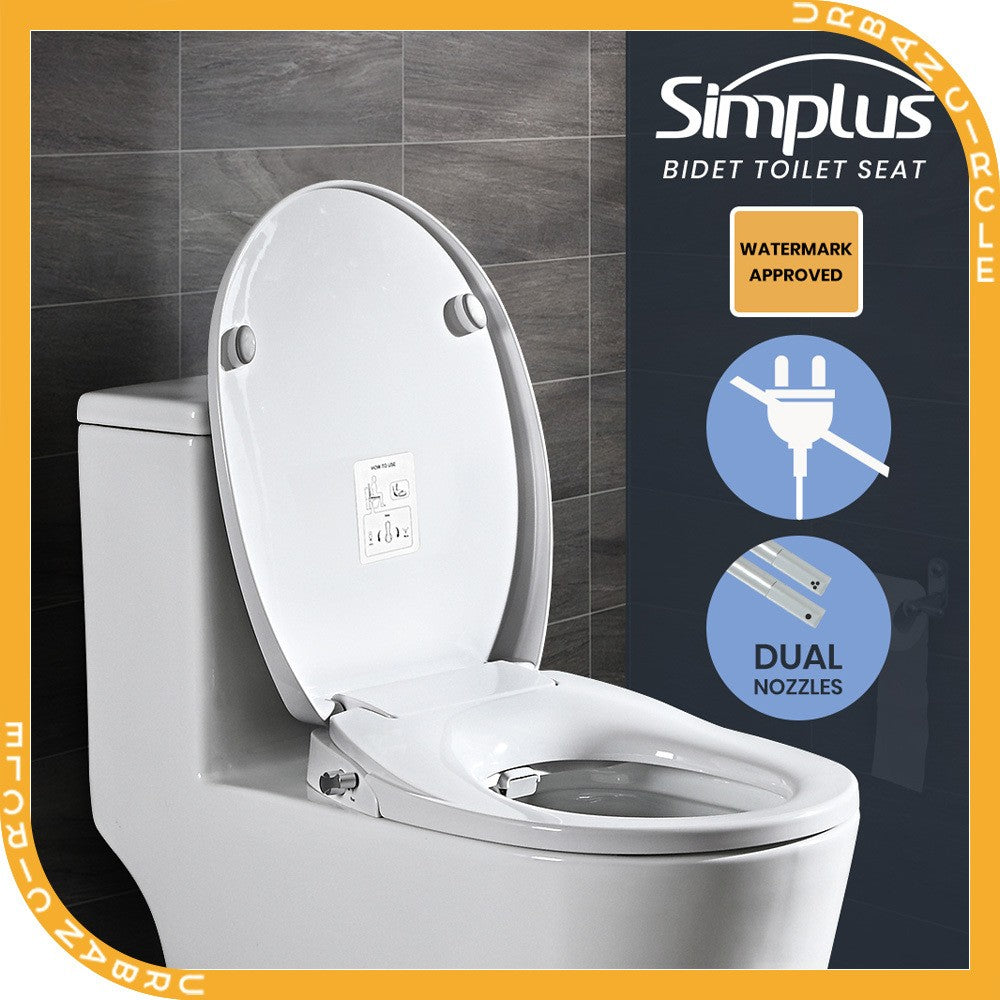 Simplus Non Electric Bidet Toilet Seat w Cover Bathroom Spray Water Wash