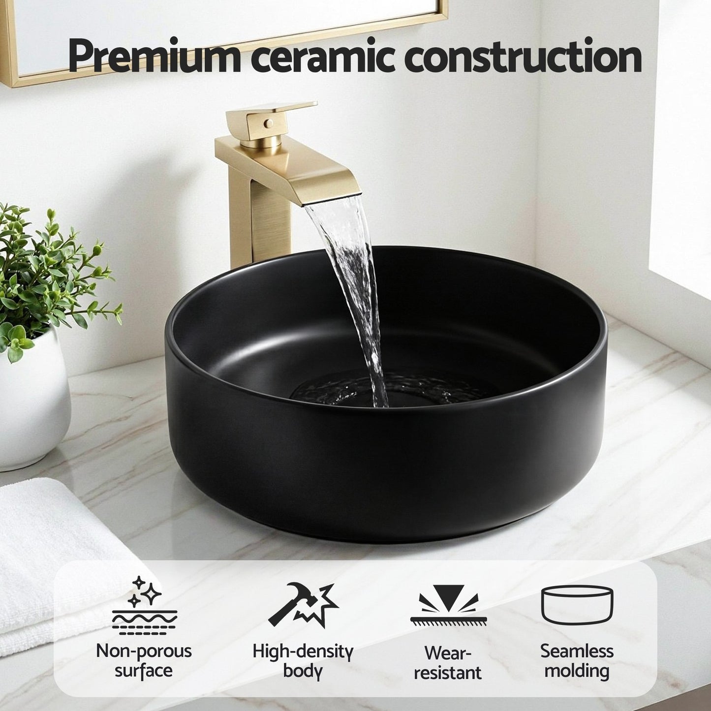 Cefito Bathroom Basin Ceramic Vanity Sink Vessel Bowl Wash Matte Black Round Top