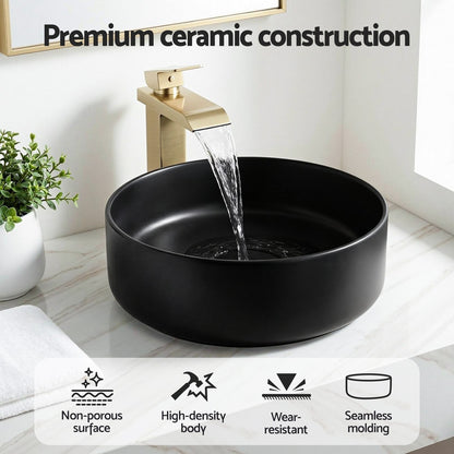 Cefito Bathroom Basin Ceramic Vanity Sink Vessel Bowl Wash Matte Black Round Top