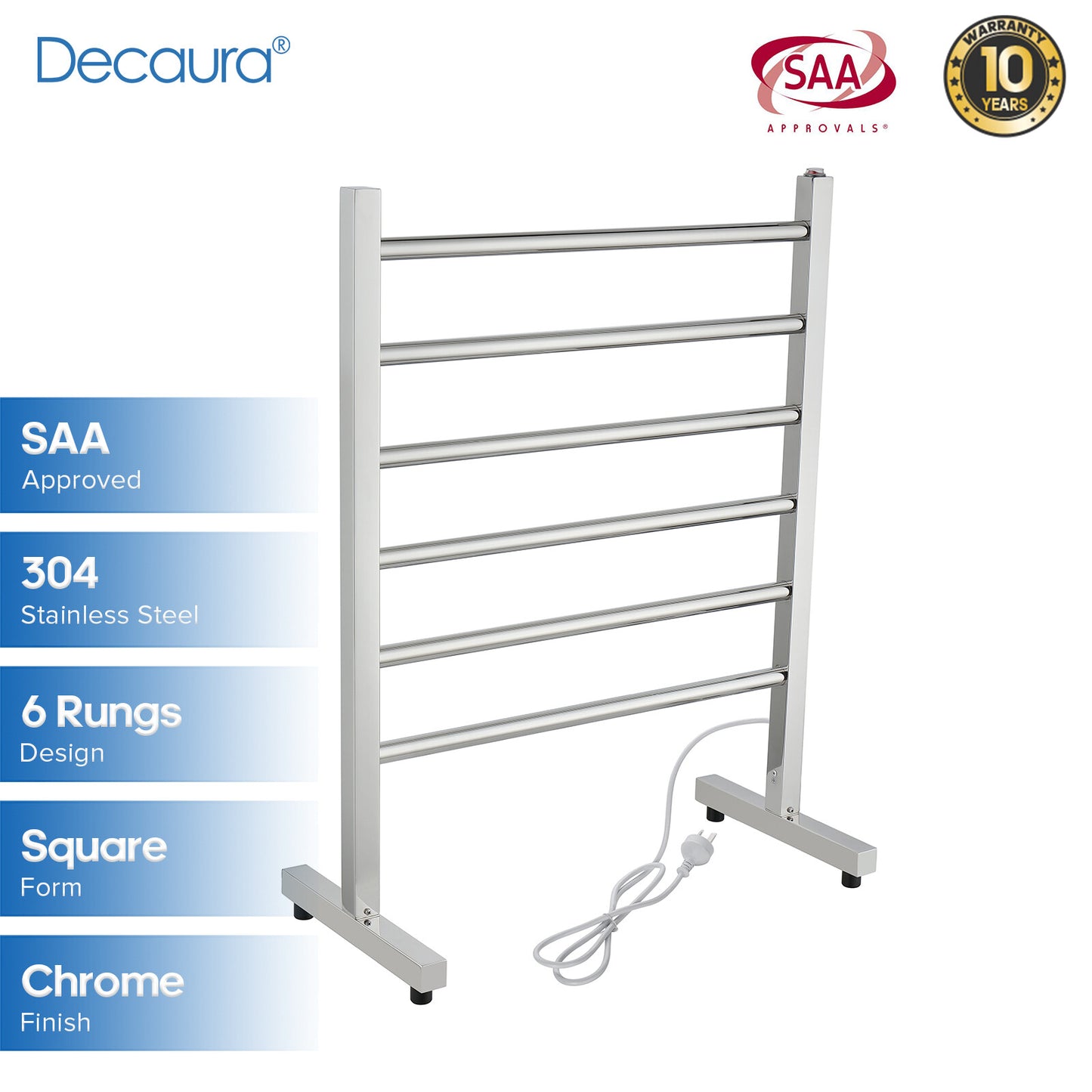 Decaura Heated Towel Rail Rack 304 Stainless Steel Freestanding/Wall Mounted