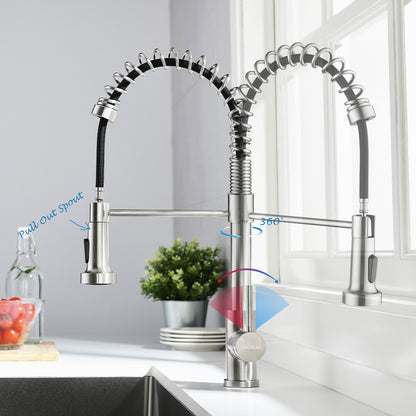Kitchen Tap Brushed Nickel with pull out Spray 2-Mode Sink Faucet 360° swivel