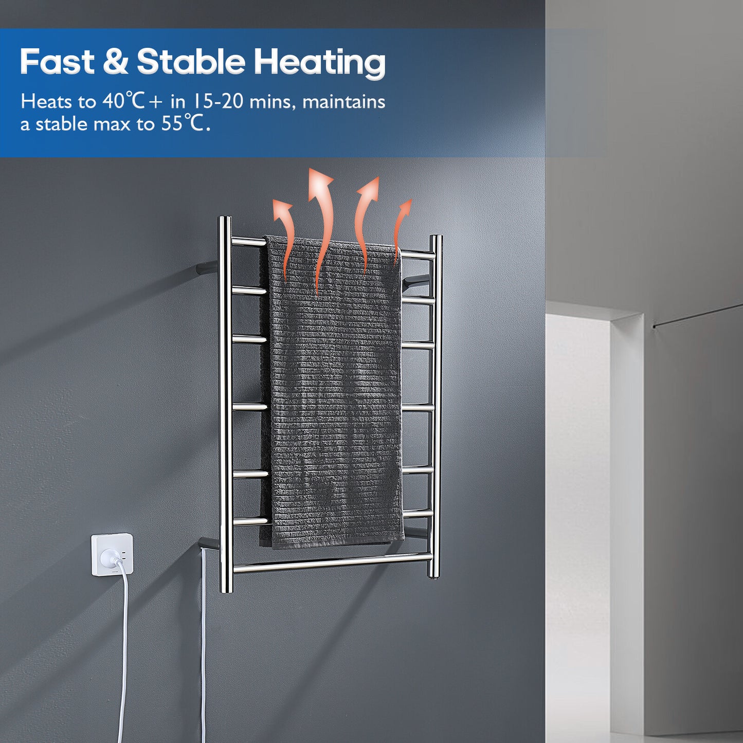 Decaura Wall Mounted Heated Towel Rail 7 Bars 304 Stainless Steel Round/Square
