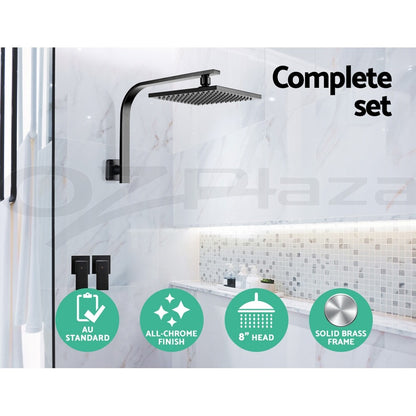 Cefito Shower Head Set 8" Rain Shower Head set with Shower Taps Wall Brass Black