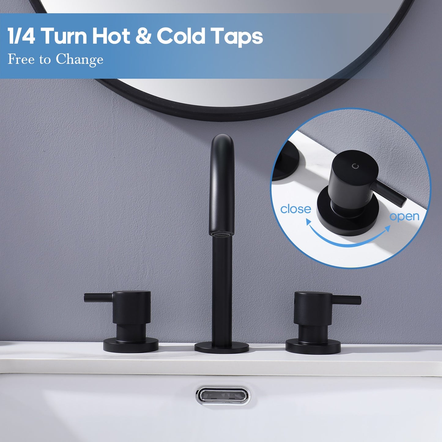 Decaura Black Basin Tap Set Two Handles 360° Swivel Spout and 1/4 turn Mixers