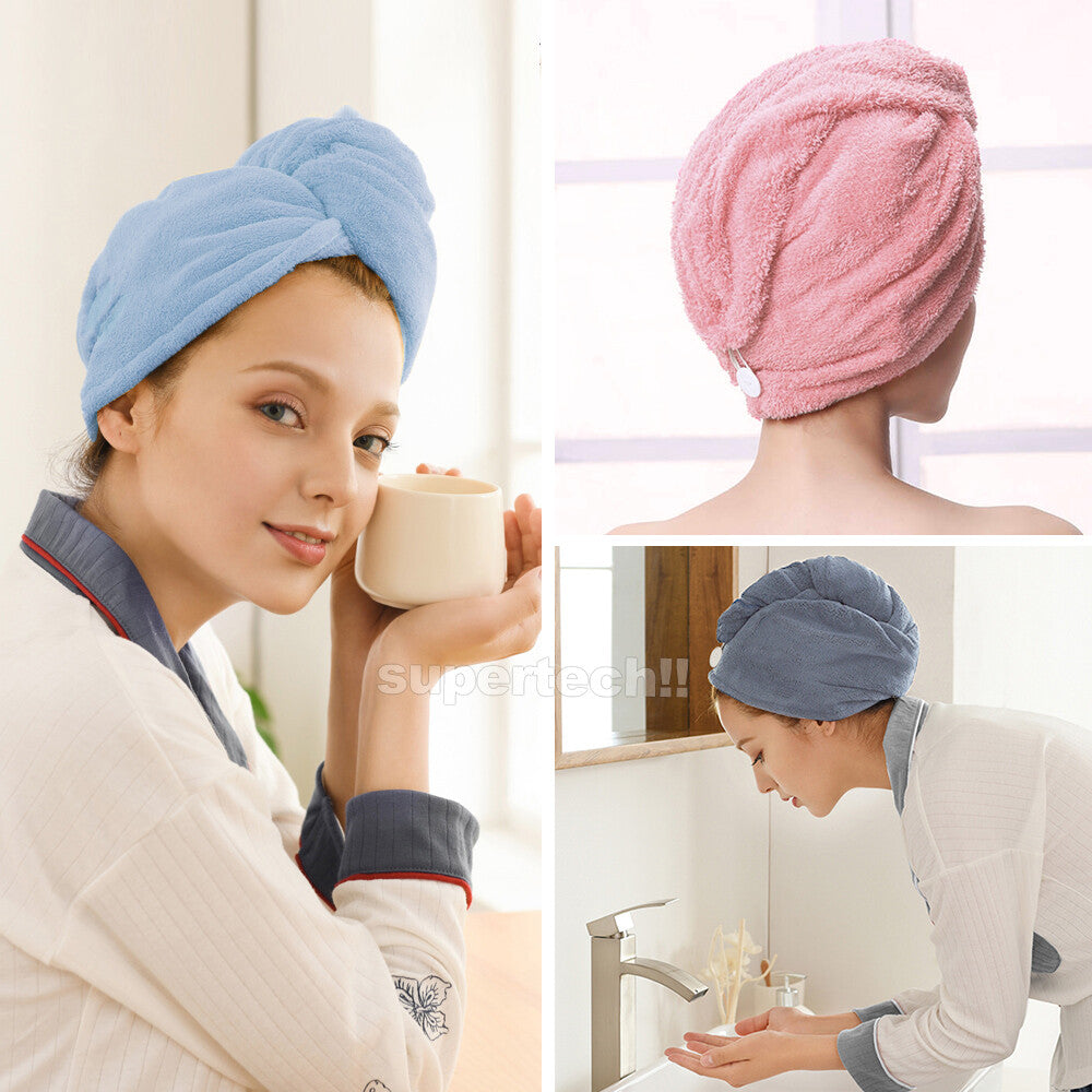Quick Dry Hair Towel Drying Turban Bath Towel Head Wrap Fast Hat Spa Cap Soft AU