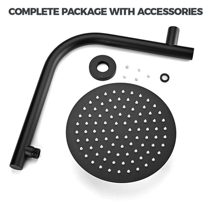 Simplus 8" Rain Shower Head Set Round Gooseneck Shower Arm Wall Mounted Black