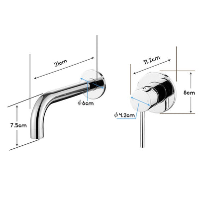Decaura Basin Tap Set Wall Mount 21cm Spout Chrome Stainless Steel Bathroom