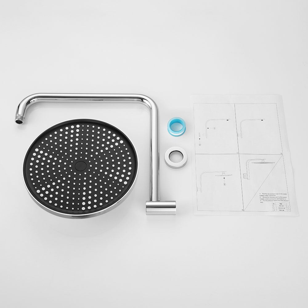 Decaura 10 inch Rain Shower Head with Gooseneck Shower Arm Chrome Round Bathroom