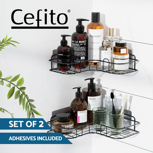 Cefito 2pcs Adhesive Storage Shelf Kitchen Organiser Corner Rack Bathroom Caddy