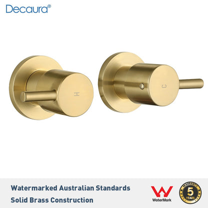 Decaura Shower Taps Brushed Gold 1/4 Turn Mixer Wall Top Assembly Round