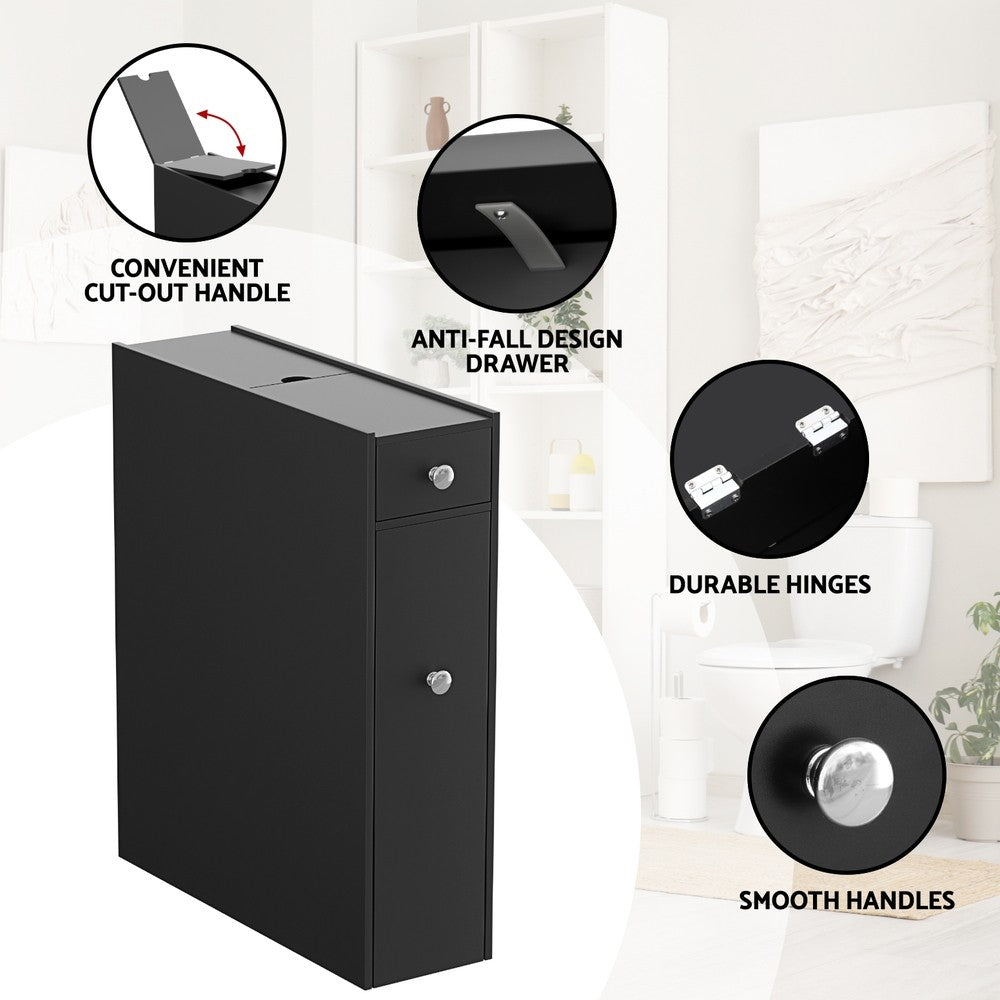 Artiss Bathroom Storage Cabinet Toilet Slim Tissue Box Caddy Side Wooden Black
