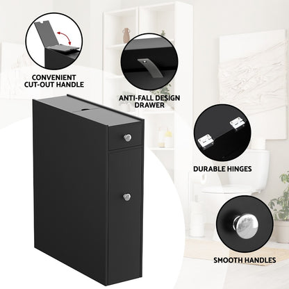Artiss Bathroom Storage Cabinet Toilet Slim Tissue Box Caddy Side Wooden Black
