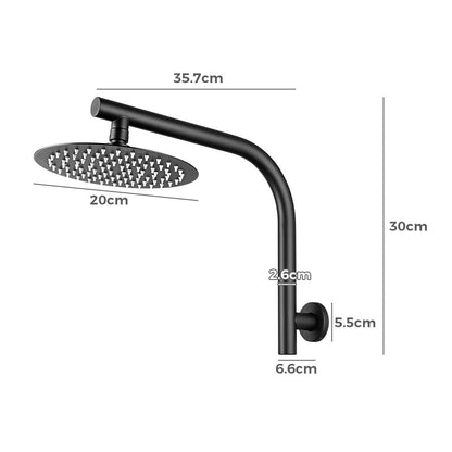 Simplus 8" Rain Shower Head Set Round Gooseneck Shower Arm Wall Mounted Black