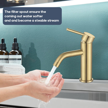 Decaura Brushed Gold Basin Mixer Tap and Pop Up Waste without Overflow Bathroom