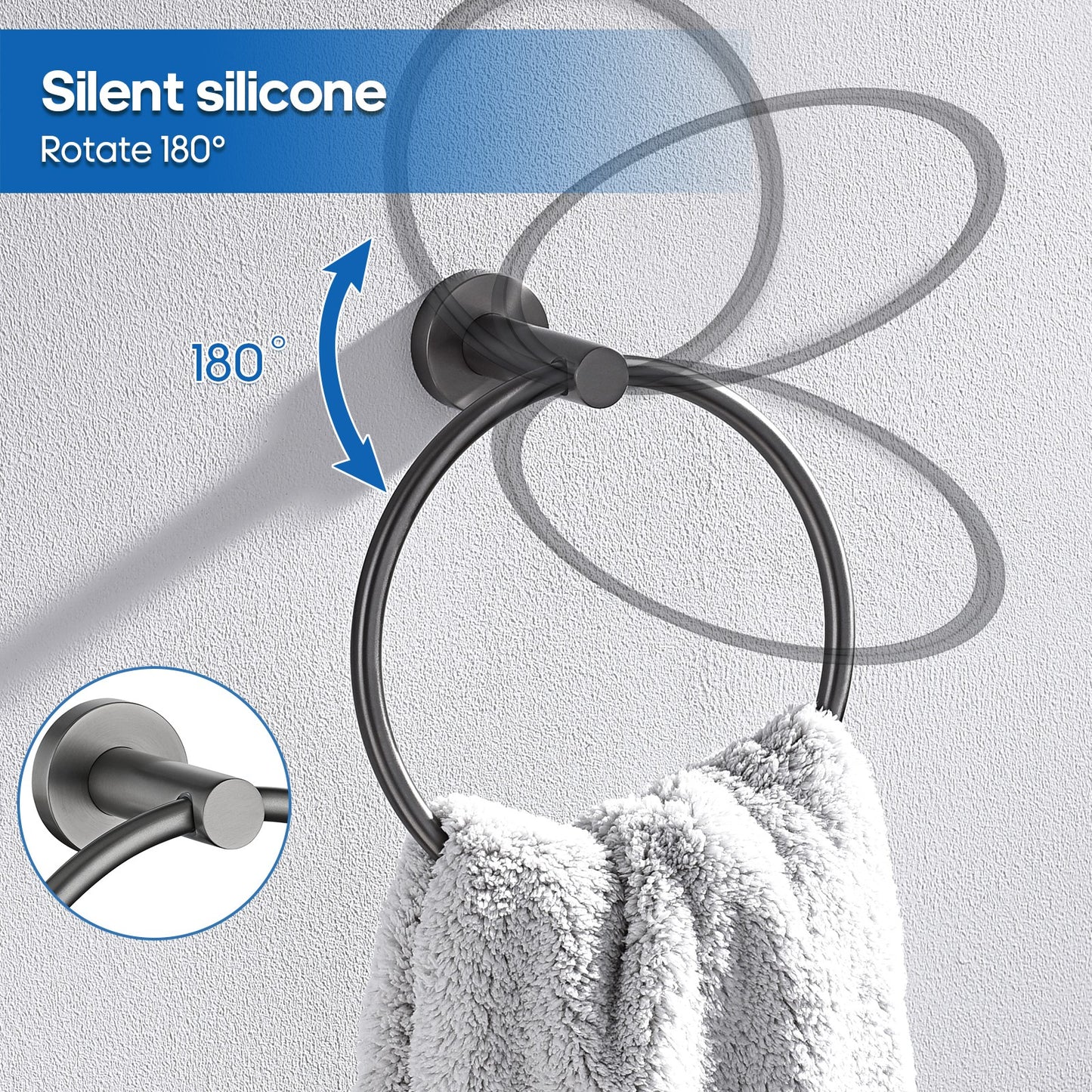 Decaura Bath Round SS304 Hand Towel Ring Rack Rail Holder Hanger Wall Mounted