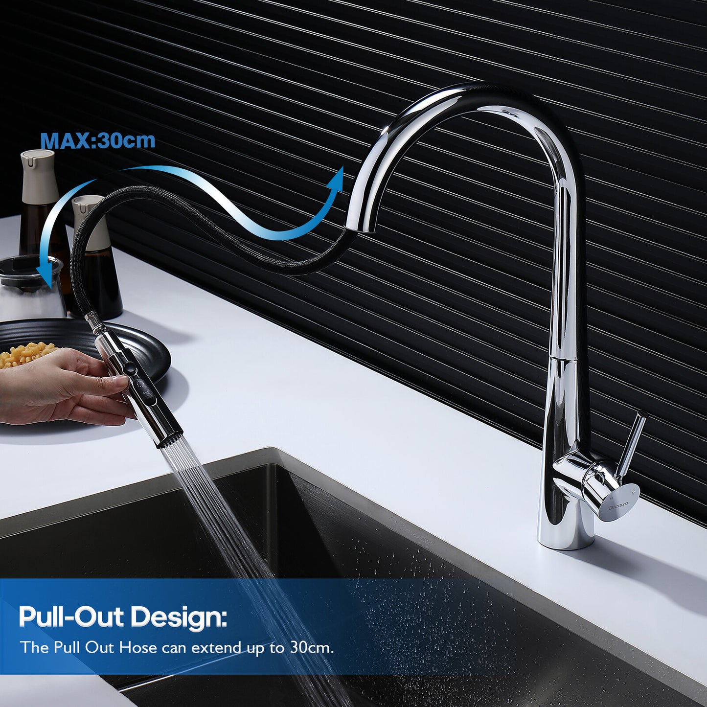 Decaura Kitchen Tap Pull Out Sink Mixer Spray Head 3-Mode Stainless Steel Chrome