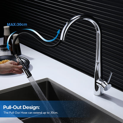 Decaura Kitchen Tap Pull Out Sink Mixer Spray Head 3-Mode Stainless Steel Chrome