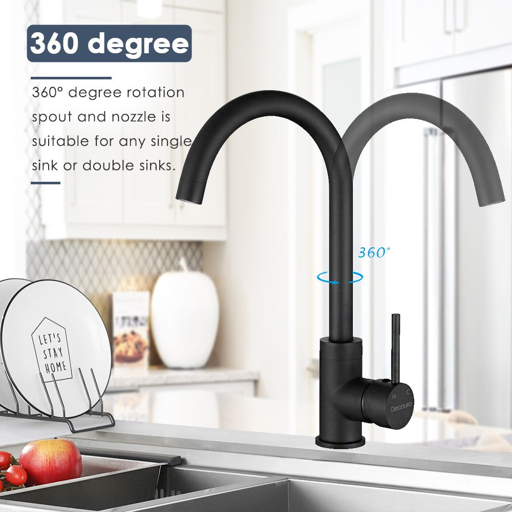 Decaura Kitchen Mixer Tap Black Sink Faucet 360° Swivel Gooseneck Arm
