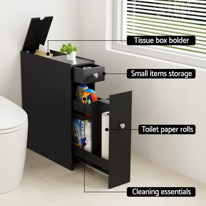 Artiss Bathroom Storage Cabinet Toilet Slim Tissue Box Caddy Side Wooden Black