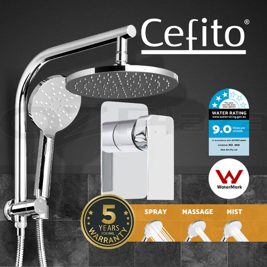 Cefito  9'' Rain Shower Head Mixer Round Handheld High Pressure Wall Chrome
