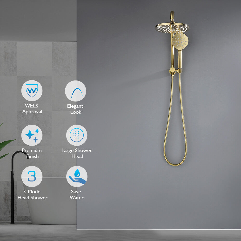 Decaura 9" or 10" Shower Head Set Gooseneck Chrome Black Golden Wall Shower Taps