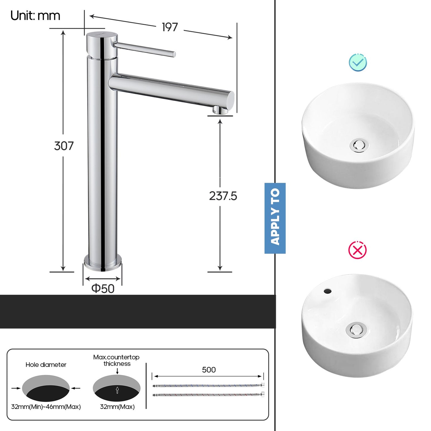 Decaura Tall Bathroom Basin Mixer Tap Brushed Nickel for Countertop Basin