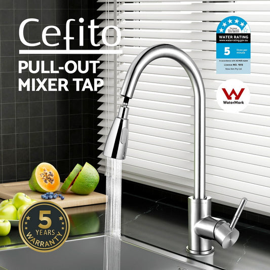 Cefito Kitchen Mixer Tap Pull Out 2 Mode Sink Faucet Basin Laundry Chrome