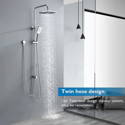Decaura Shower Head Set 2-Hose Design Square 8" Rain Shower Wall Tapware Chrome
