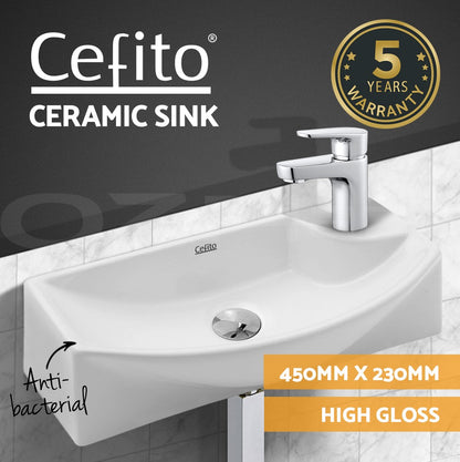 Cefito Bathroom Basin Vanity Ceramic Sink Faucet Above Counter Wall Hung White