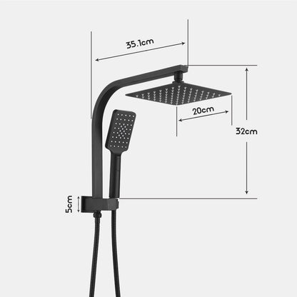 Decaura 8" Shower Head Set Gooseneck Arm Wall Tapware Shower Mixer Taps Black