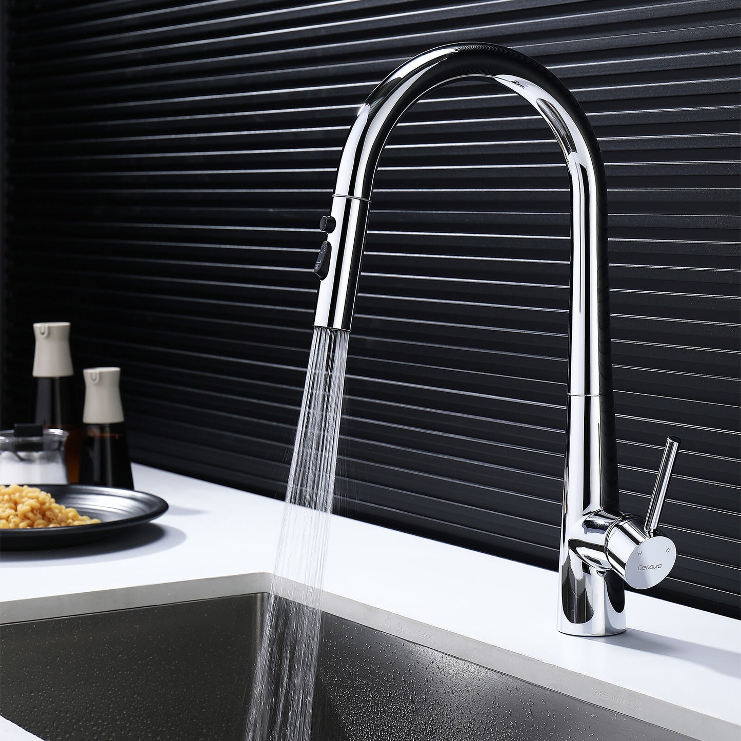 Decaura Kitchen Tap Pull Out Sink Mixer Spray Head 3-Mode Stainless Steel Chrome