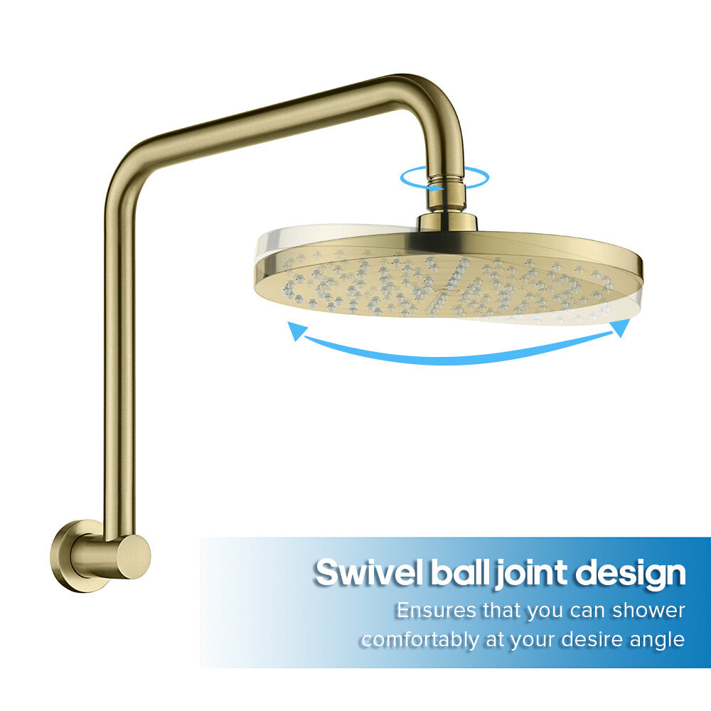 Decaura Rain Shower Head Set Gooseneck Shower Arm Brushed Gold Shower Taps