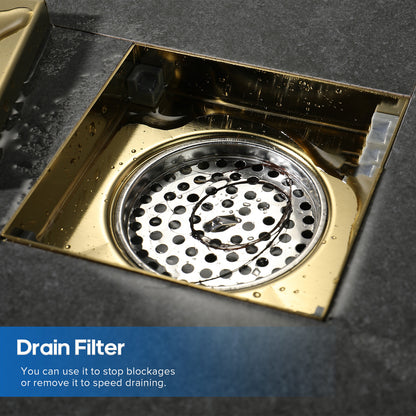 Decaura Shower Floor Waste Tile Insert Brushed Gold Square 80mm Outlet Stainless