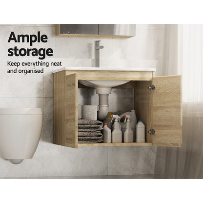 Cefito Vanity Unit 600mm Basin Bathroom Cabinet Storage Wall Hung Sink Oak