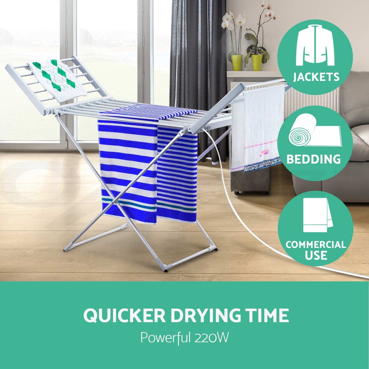 Devanti Electric Heated Towel Clothes Airer Rack Dryer Warmer Stand Rail