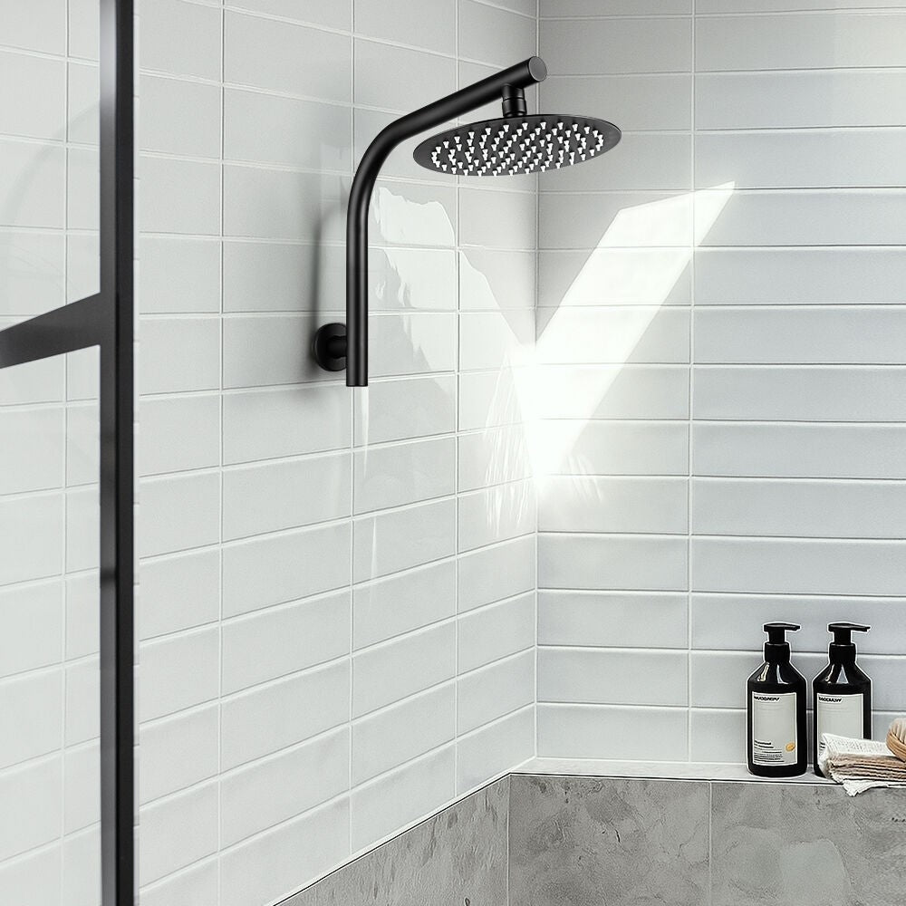 Simplus 8" Rain Shower Head Set Round Gooseneck Shower Arm Wall Mounted Black