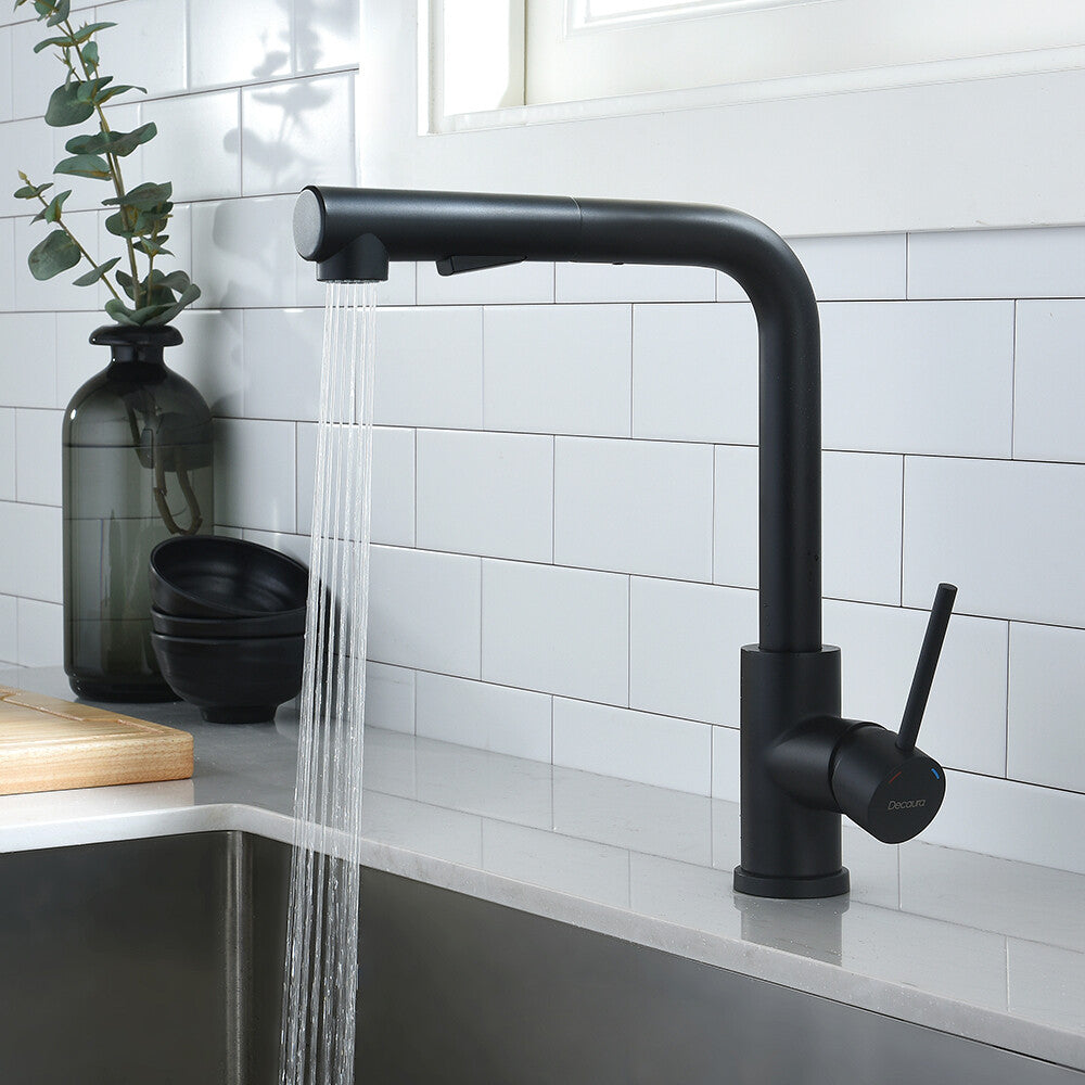 WELS Kitchen Mixer Tap Pull out Sink Faucet 2-Mode Sprayer Matte Black Swivel