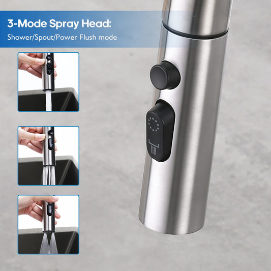 Decaura Kitchen Sink Mixer Tap Pull Out Brushed Nickel 3-Mode Spray Swivel
