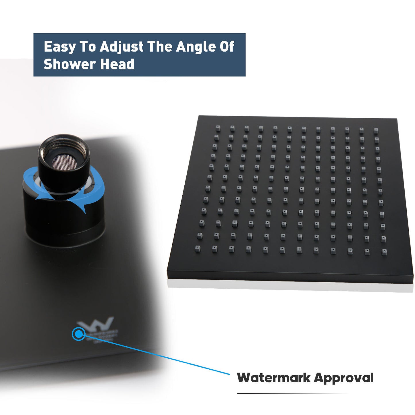 Decaura 8" Rain Shower Head Set Black Brass Gooseneck Shower Arm Square Bathroom