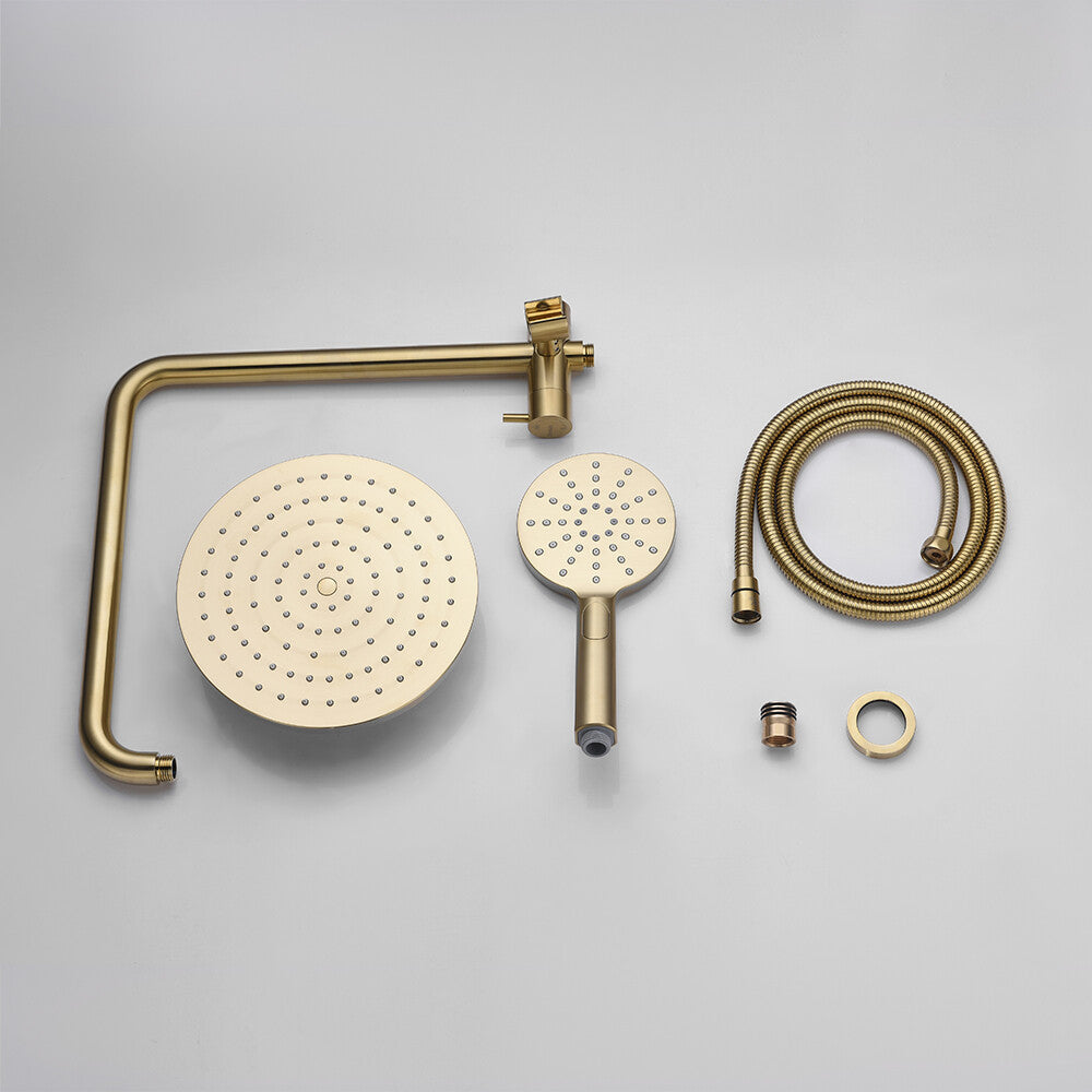 Decaura Shower Head Set Brushed Gold Round Rail Set Shower Mixer Tap Wall Mount