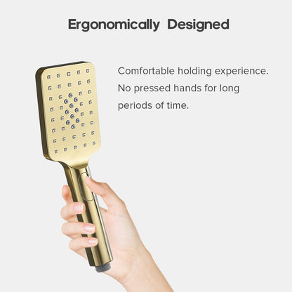 Decaura Handheld Shower Head Square 3-Mode Spray with Shower Hose Brushed Gold