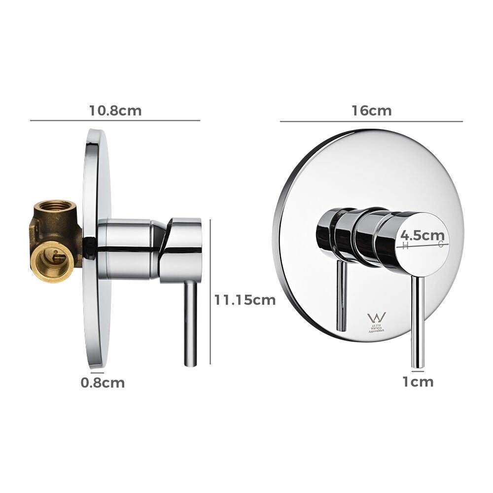 Simplus Brass Shower Mixer Tap Hot Cold Round Bath Shower Mixer Watermark Chrome