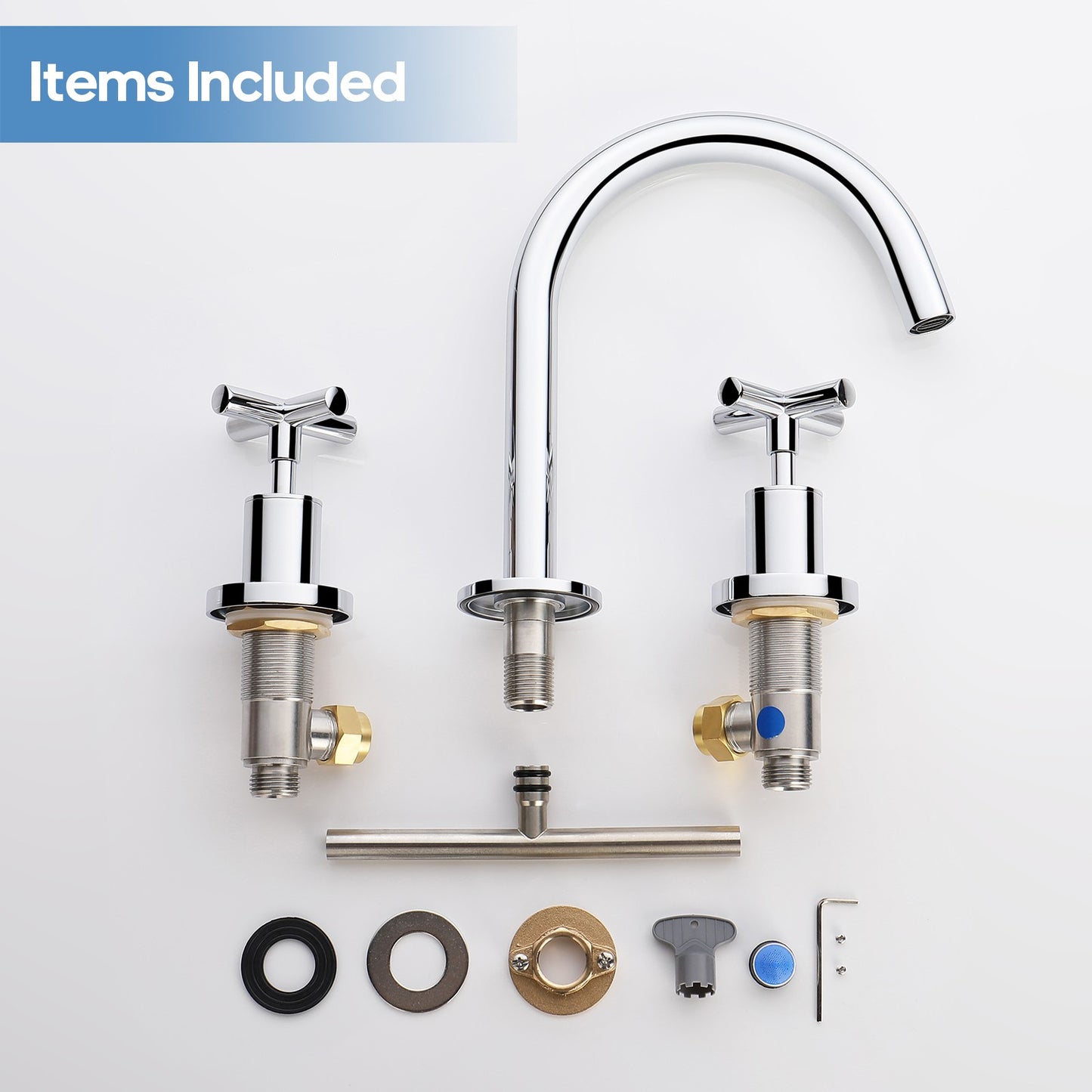 Decaura Basin Tap Set Cross Handle 1/4 Turn Mixer Chrome Round Swivel Spout