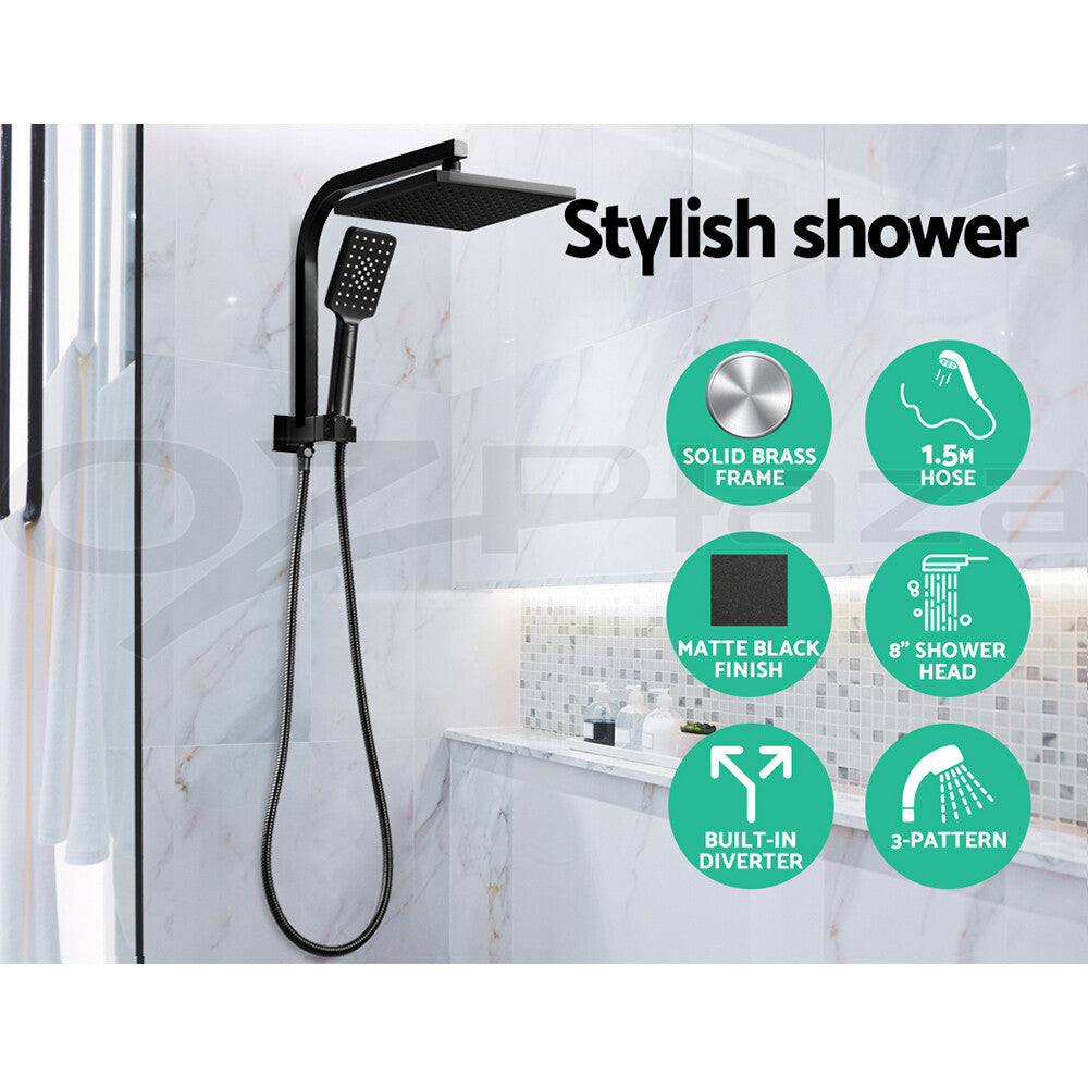Cefito Shower Head Set 8" Rain Shower Head 2 in 1 High Pressure Brass Black