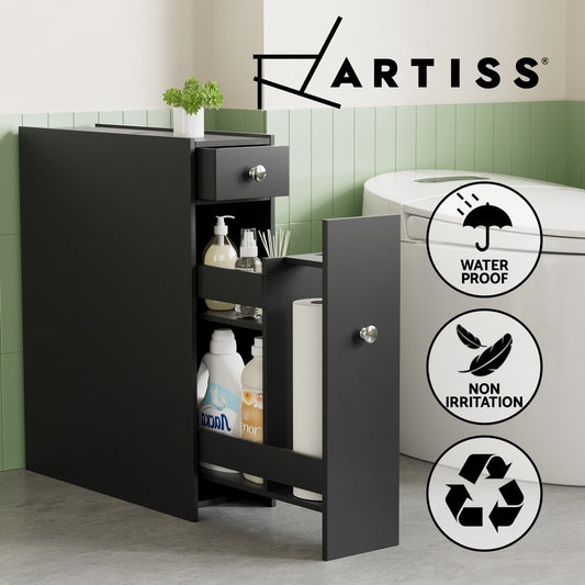 Artiss Bathroom Storage Cabinet Toilet Slim Tissue Box Caddy Side Wooden Black