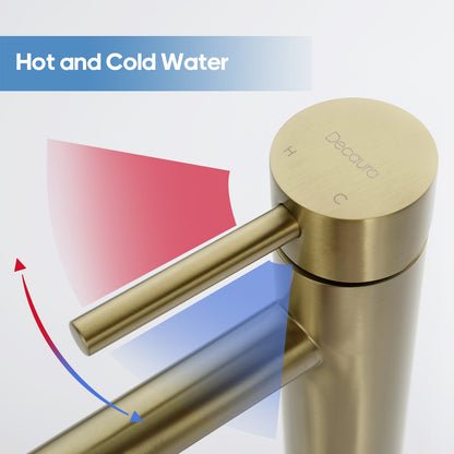 Decaura Brushed Gold Tall Bathroom Basin Tap and Pop Up Waste without Overflow